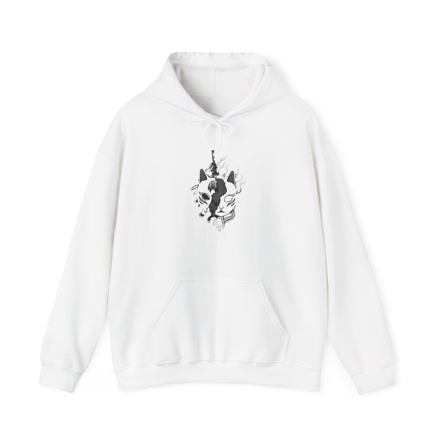 Kitsune Mask Black and White Graphic Hoodie