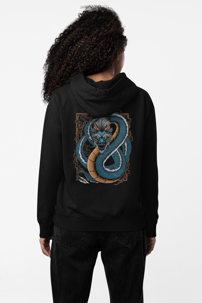 Blue Japanese Dragon Graphic Hoodie