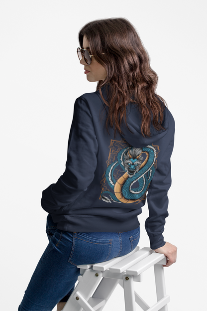 Blue Japanese Dragon Graphic Hoodie