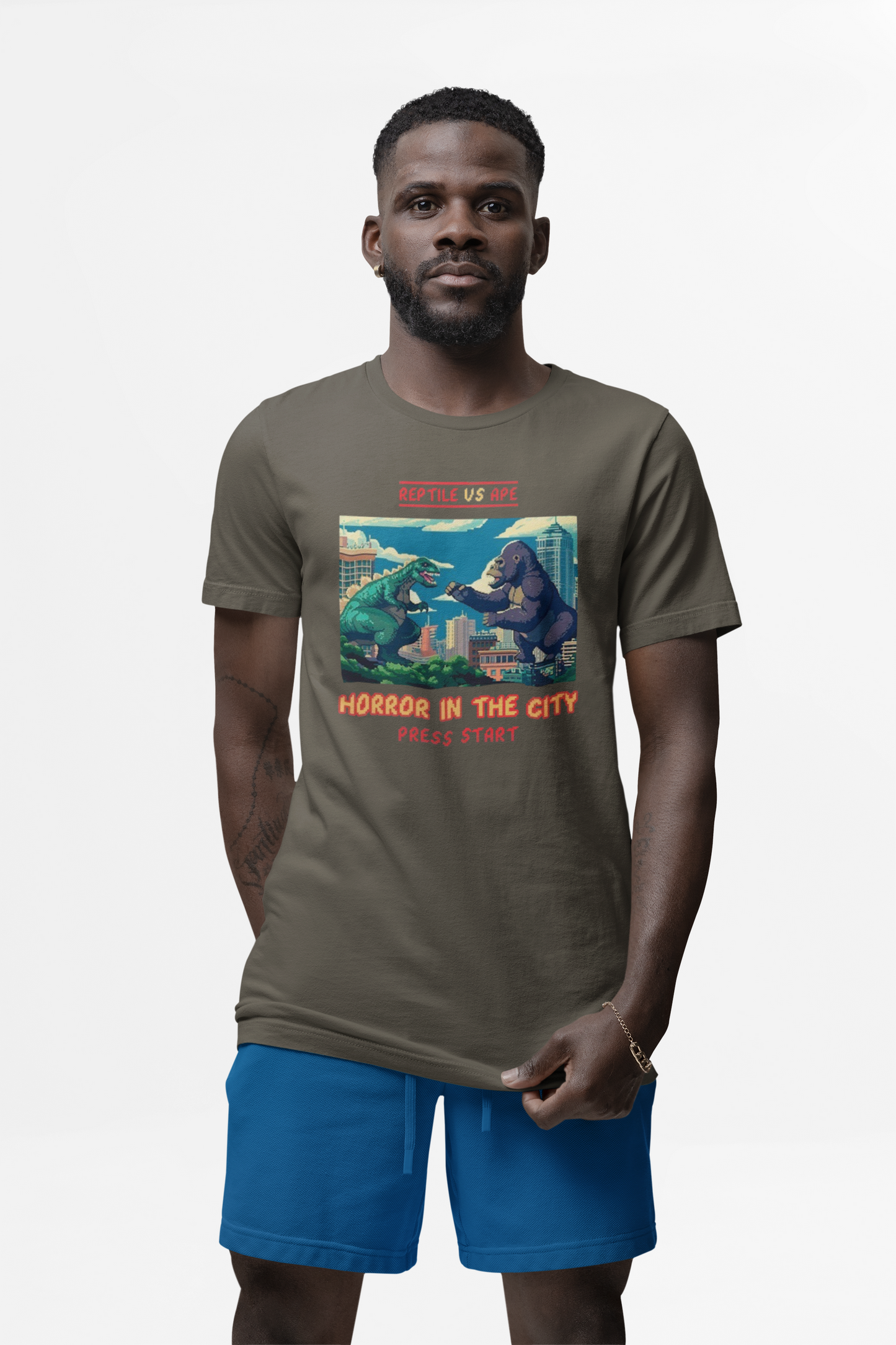 8 Bit Reptile vs Ape Graphic Anime T-shirt