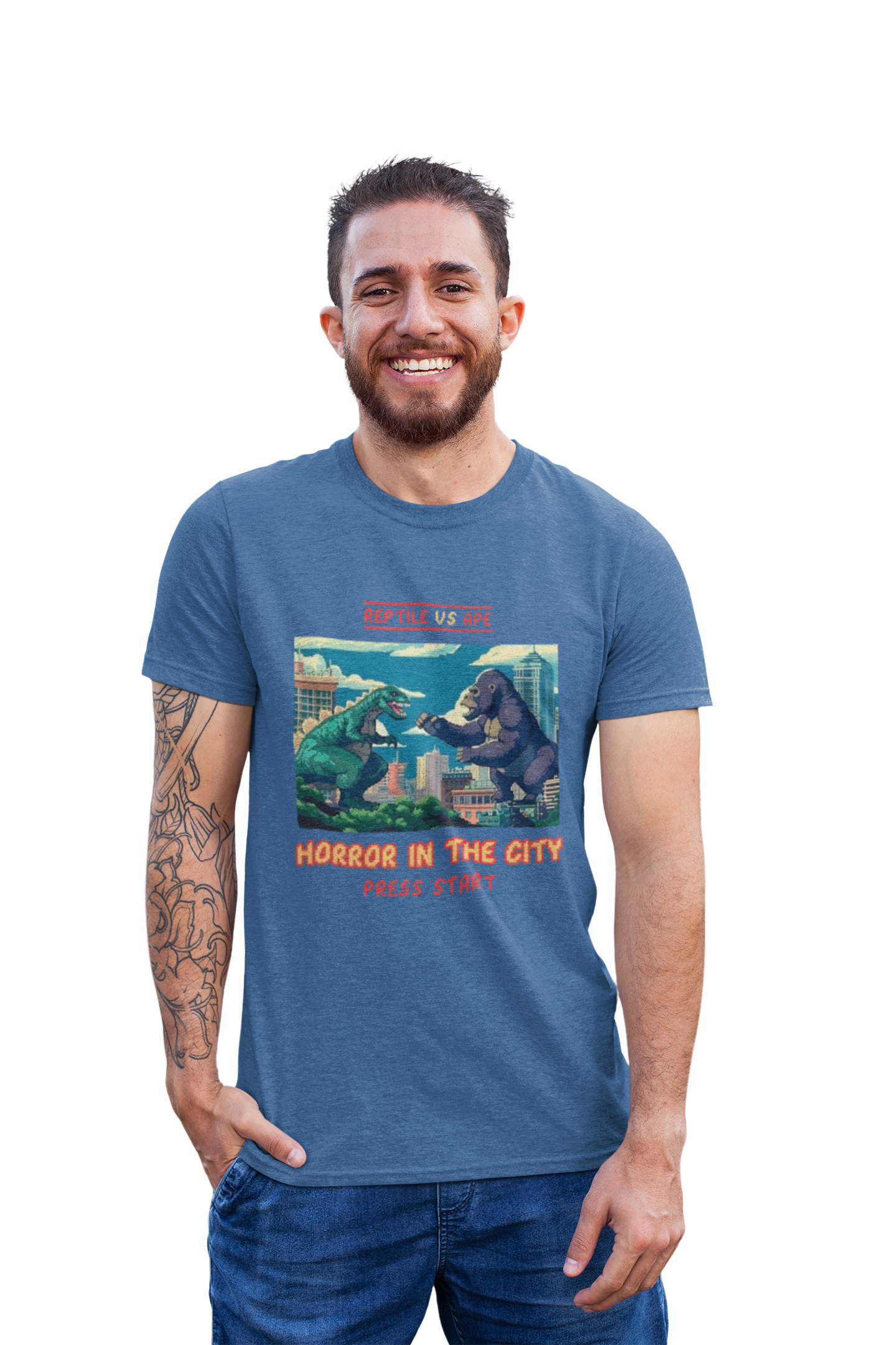 8 Bit Reptile vs Ape Graphic Anime T-shirt