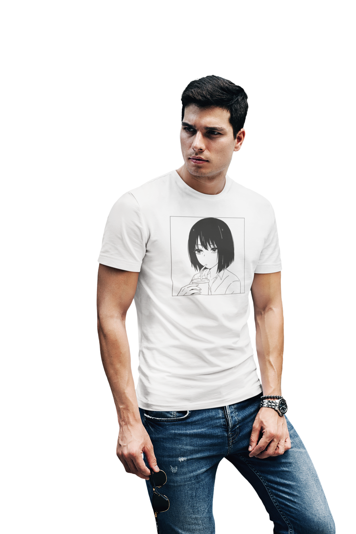 Sip in Style: Graphic Anime Girl T-shirt