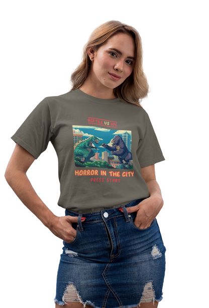 8 Bit Reptile vs Ape Graphic Anime T-shirt