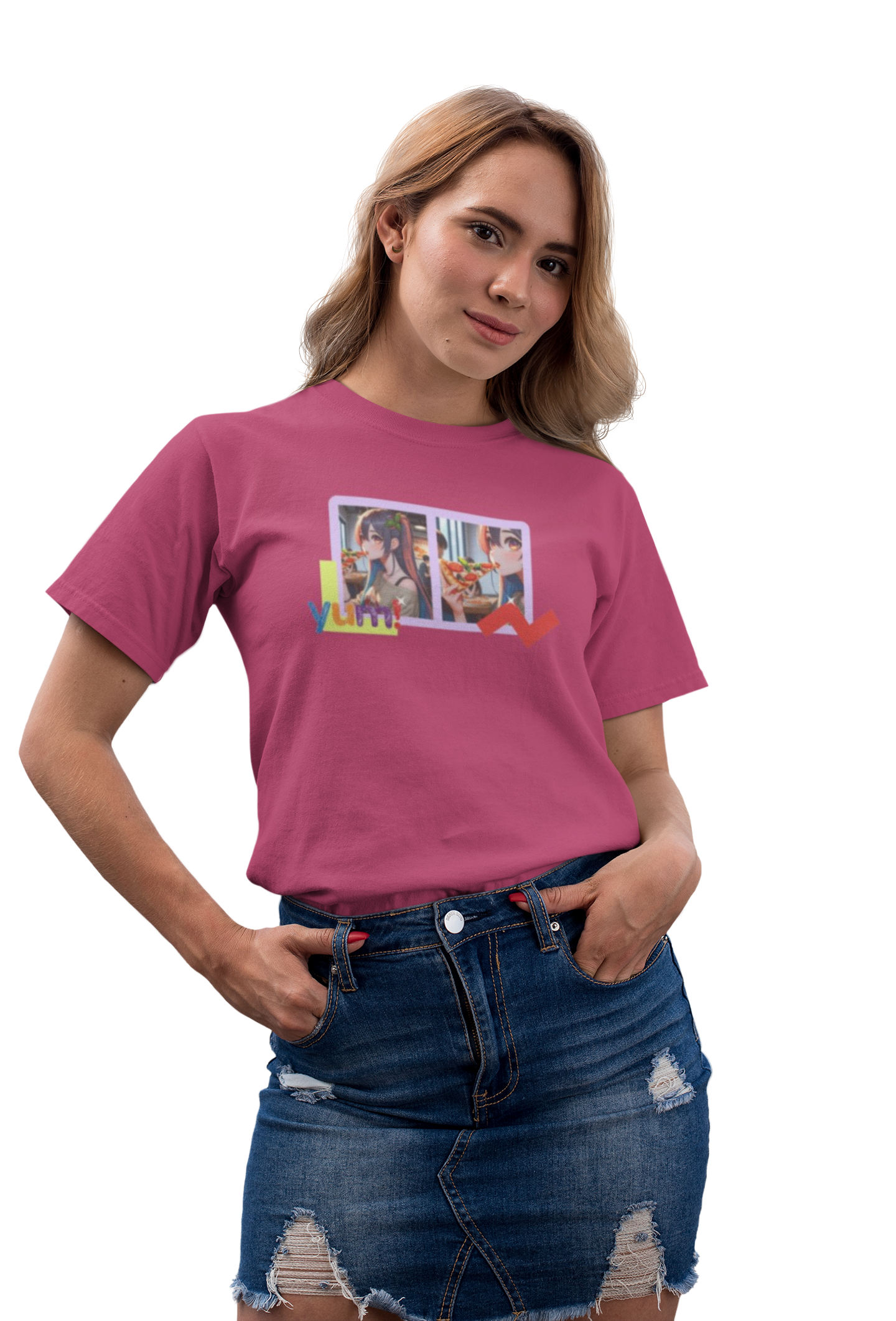 Anime Girl Pizza Graphic T-shirt