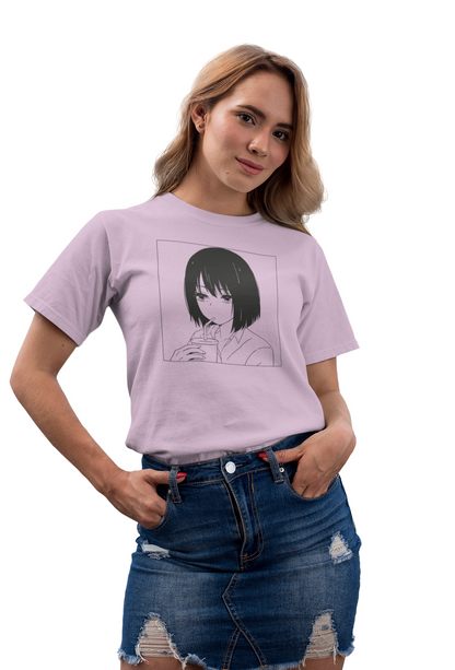 Sip in Style: Graphic Anime Girl T-shirt